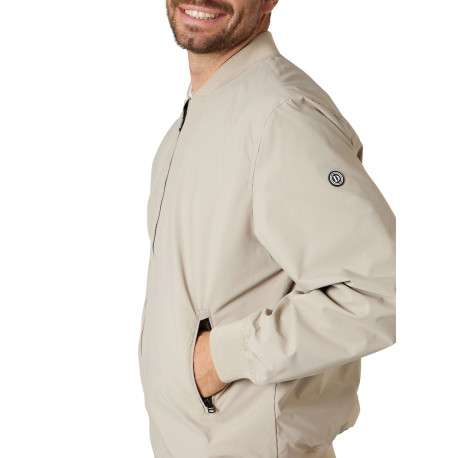Bomber beige uni pourvu d'une coupe droite et d'un col montant - Image 4