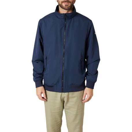 Blouson marine uni pourvu d'un col montant et d'une coupe droite