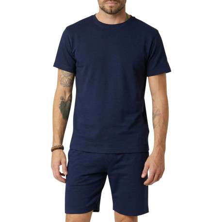 T-shirt en coton mélangé marine uni pourvu de manches courtes