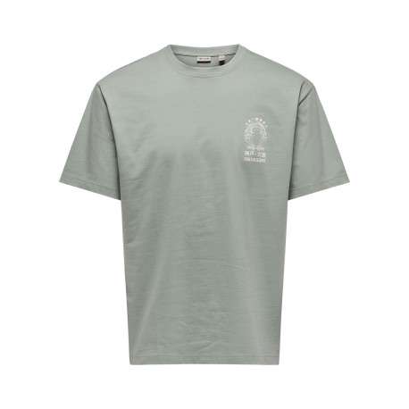 T-shirt en coton vert à imprimé avec une coupe droite et un col rond