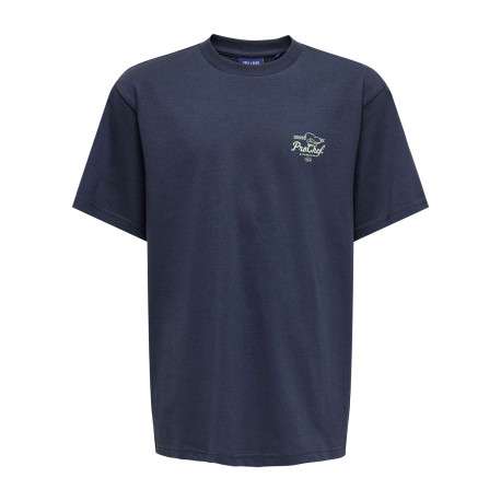 T-shirt en coton marine à imprimé avec une coupe droite et un col rond