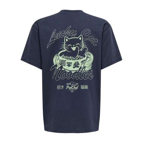 T-shirt en coton marine à imprimé avec une coupe droite et un col rond - Image 2
