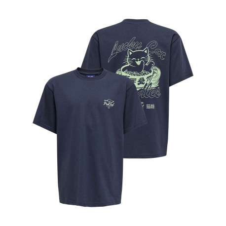T-shirt en coton marine à imprimé avec une coupe droite et un col rond - Image 3