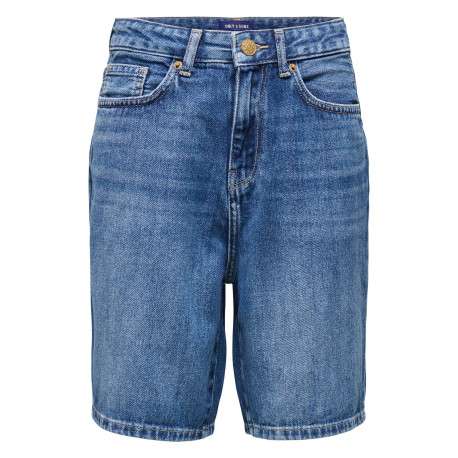 Short en coton biologique bleu uni à coupe droite muni d'un zip et d'un bouton