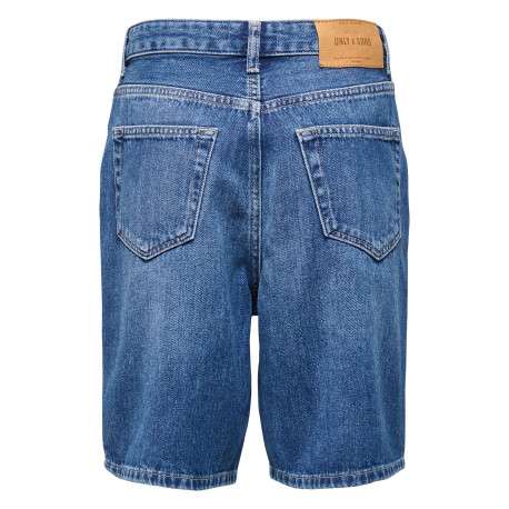 Short en coton biologique bleu uni à coupe droite muni d'un zip et d'un bouton - Image 2