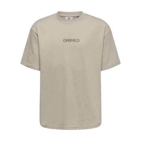 T-shirt en coton biologique beige à imprimé avec une coupe droite et un col rond