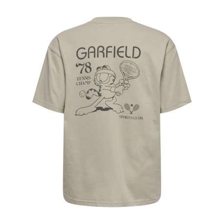 T-shirt en coton biologique beige à imprimé avec une coupe droite et un col rond - Image 2