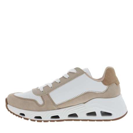 Baskets running beiges à talon compensé avec des lacets et un zip latéral