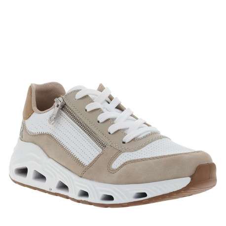 Baskets running beiges à talon compensé avec des lacets et un zip latéral - Image 3