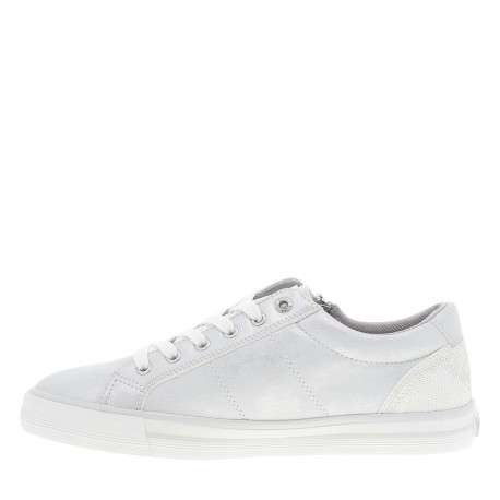 Tennis argent à talon plat avec des lacets et un zip latéral