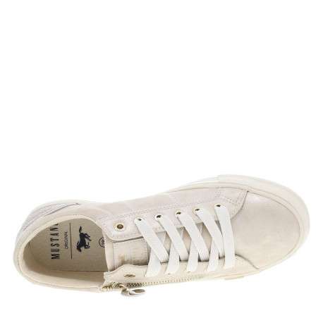 Tennis beiges à talon plat avec des lacets et un zip latéral - Image 4