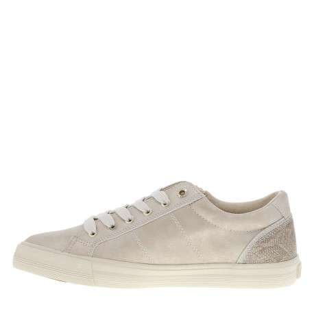 Tennis beiges à talon plat avec des lacets et un zip latéral