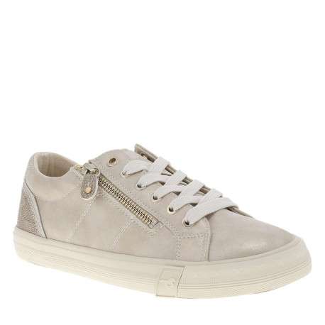 Tennis beiges à talon plat avec des lacets et un zip latéral - Image 3