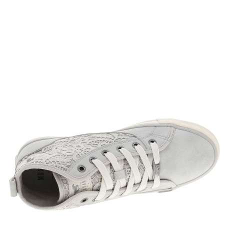 Tennis toile montante grises avec un talon plat et des lacets blancs - Image 4