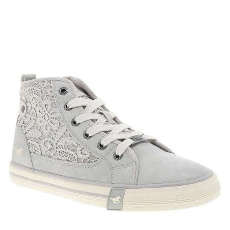 Tennis toile montante grises avec un talon plat et des lacets blancs - Image 3