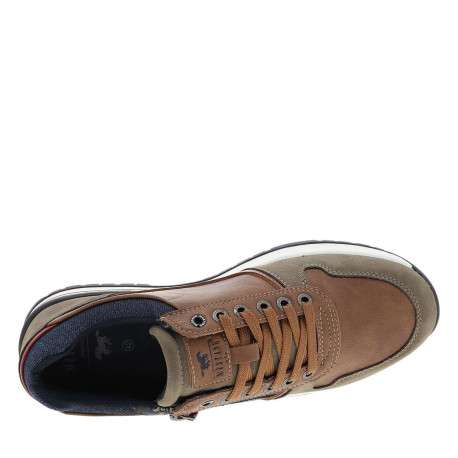 Baskets cognac à talon plat avec des lacets et un zip latéral - Image 4