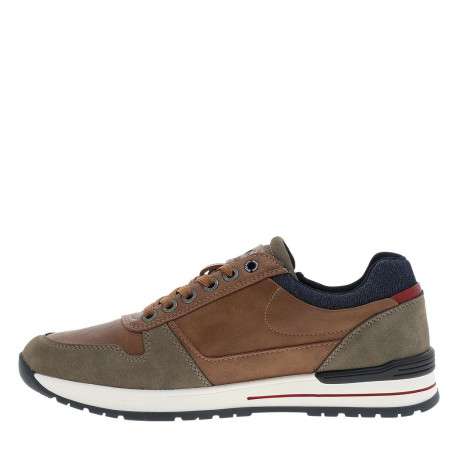 Baskets cognac à talon plat avec des lacets et un zip latéral
