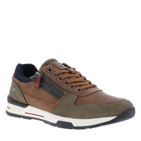 Baskets cognac à talon plat avec des lacets et un zip latéral - Image 3