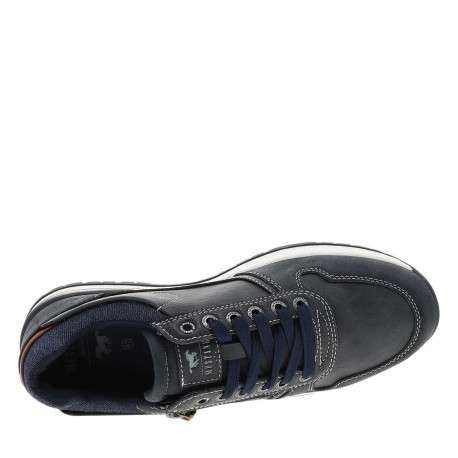 Baskets bleu marine à talon plat avec des lacets et un zip latéral - Image 4
