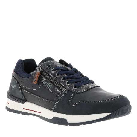 Baskets bleu marine à talon plat avec des lacets et un zip latéral - Image 3