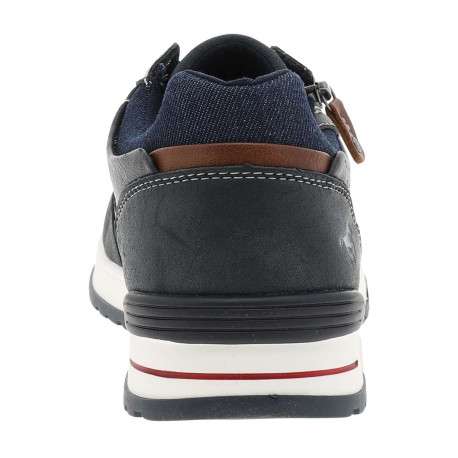 Baskets bleu marine à talon plat avec des lacets et un zip latéral - Image 6