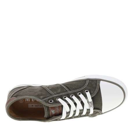 Tennis toile basse kaki avec un talon plat et des lacets blancs - Image 4