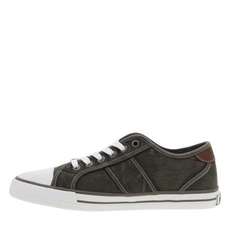 Tennis toile basse kaki avec un talon plat et des lacets blancs