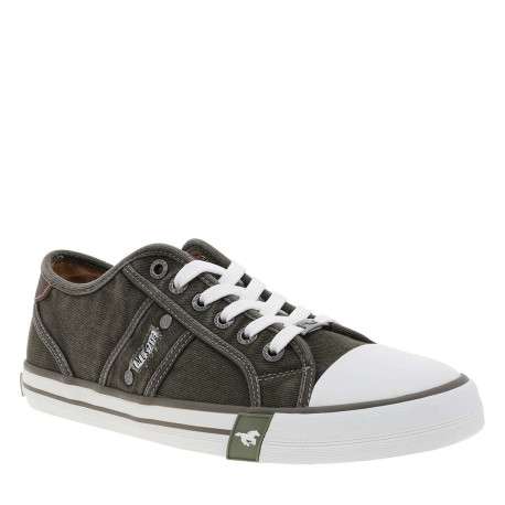 Tennis toile basse kaki avec un talon plat et des lacets blancs - Image 3
