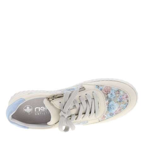 Tennis bleu ciel à talon plat avec des lacets et un zip latéral - Image 4