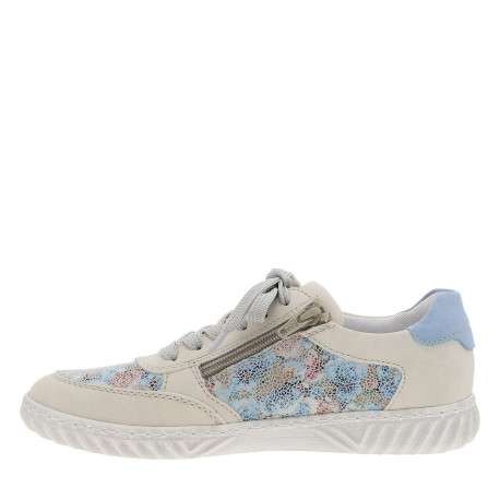 Tennis bleu ciel à talon plat avec des lacets et un zip latéral