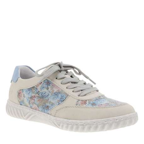 Tennis bleu ciel à talon plat avec des lacets et un zip latéral - Image 3