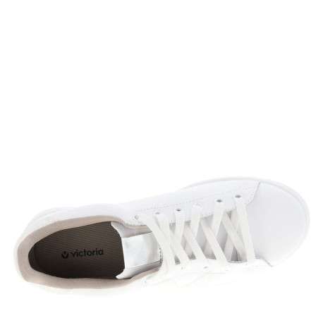 Tennis en cuir blanches avec un talon plat pourvu de lacets - Image 5