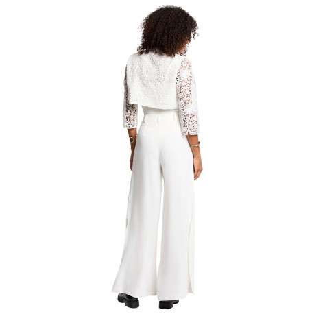 Blouson blanc uni pourvu d'une coupe droite et d'un col rond - Image 4