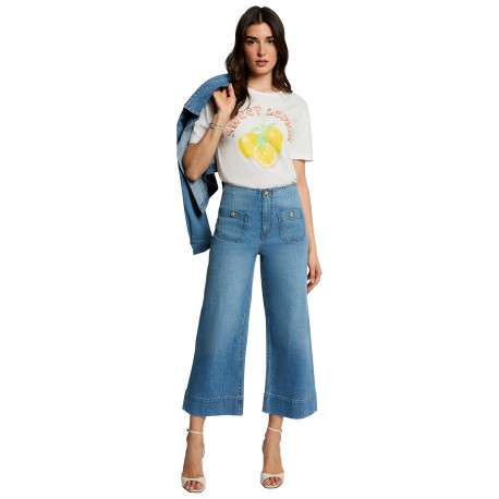 T-shirt blanc imprimé pourvu d'une coupe droite et d'un col rond - Image 3