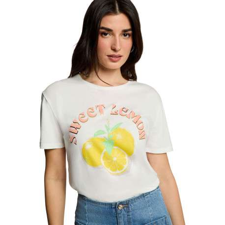 T-shirt blanc imprimé pourvu d'une coupe droite et d'un col rond - Image 5