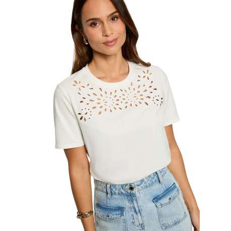 T-shirt en coton blanc uni pourvu d'une coupe droite et d'un col rond - Image 5