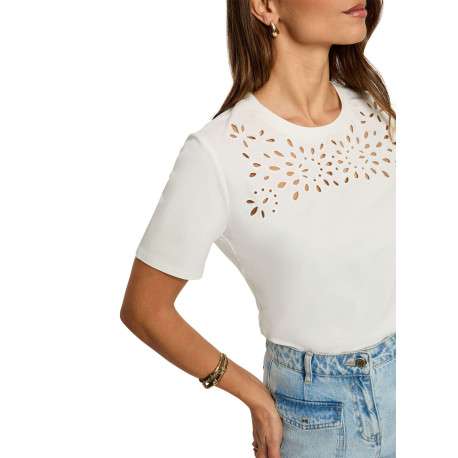 T-shirt en coton blanc uni pourvu d'une coupe droite et d'un col rond - Image 6