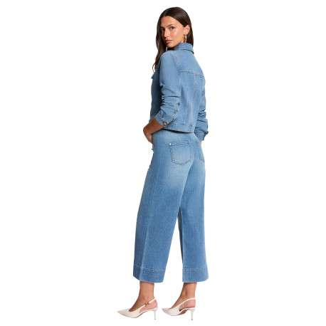 Pantalon en coton stone uni pourvu d'une coupe bootcut et de multiples poches - Image 4