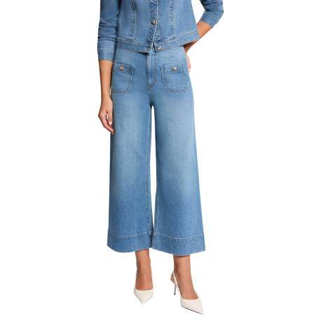 Pantalon en coton stone uni pourvu d'une coupe bootcut et de multiples poches - Image 5