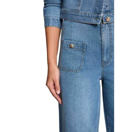 Pantalon en coton stone uni pourvu d'une coupe bootcut et de multiples poches - Image 6