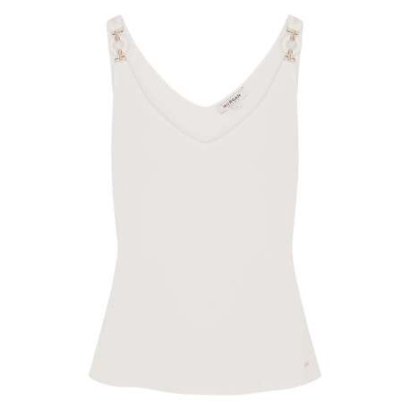 Top blanc chic uni pourvu d'une coupe droite et d'un col en V