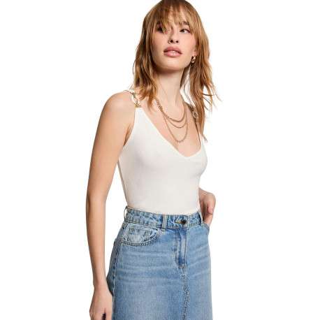 Top blanc chic uni pourvu d'une coupe droite et d'un col en V - Image 5