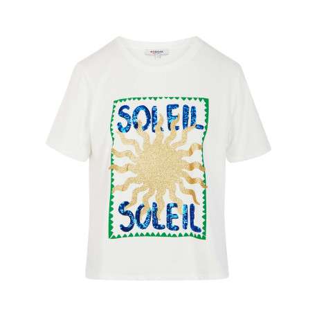 T-shirt en coton blanc imprimé pourvu d'une coupe droite et d'un col rond