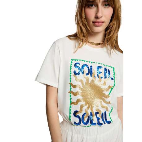 T-shirt en coton blanc imprimé pourvu d'une coupe droite et d'un col rond - Image 5
