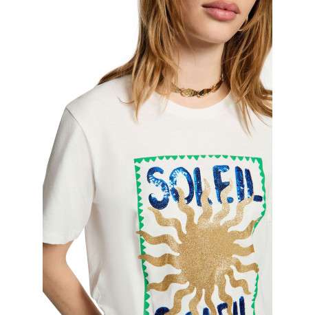 T-shirt en coton blanc imprimé pourvu d'une coupe droite et d'un col rond - Image 6