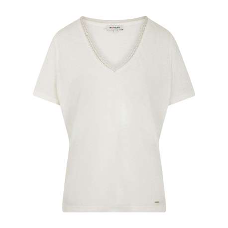 T-shirt blanc uni pourvu d'une coupe droite et d'un col en V