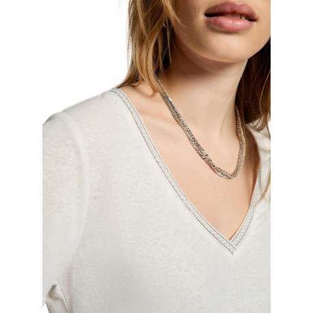 T-shirt blanc uni pourvu d'une coupe droite et d'un col en V - Image 6