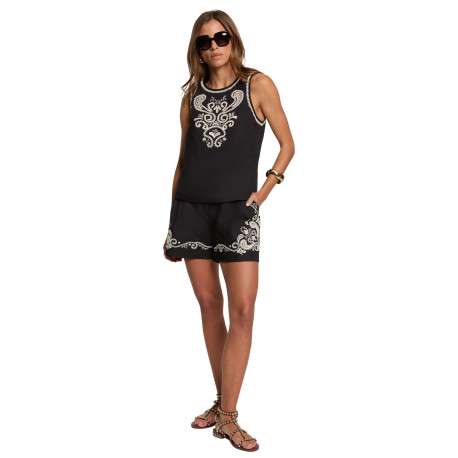 Top en coton black uni pourvu d'une coupe droite et d'un col rond - Image 3