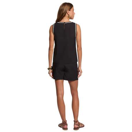 Top en coton black uni pourvu d'une coupe droite et d'un col rond - Image 4