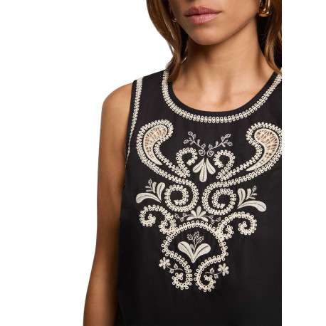 Top en coton black uni pourvu d'une coupe droite et d'un col rond - Image 6